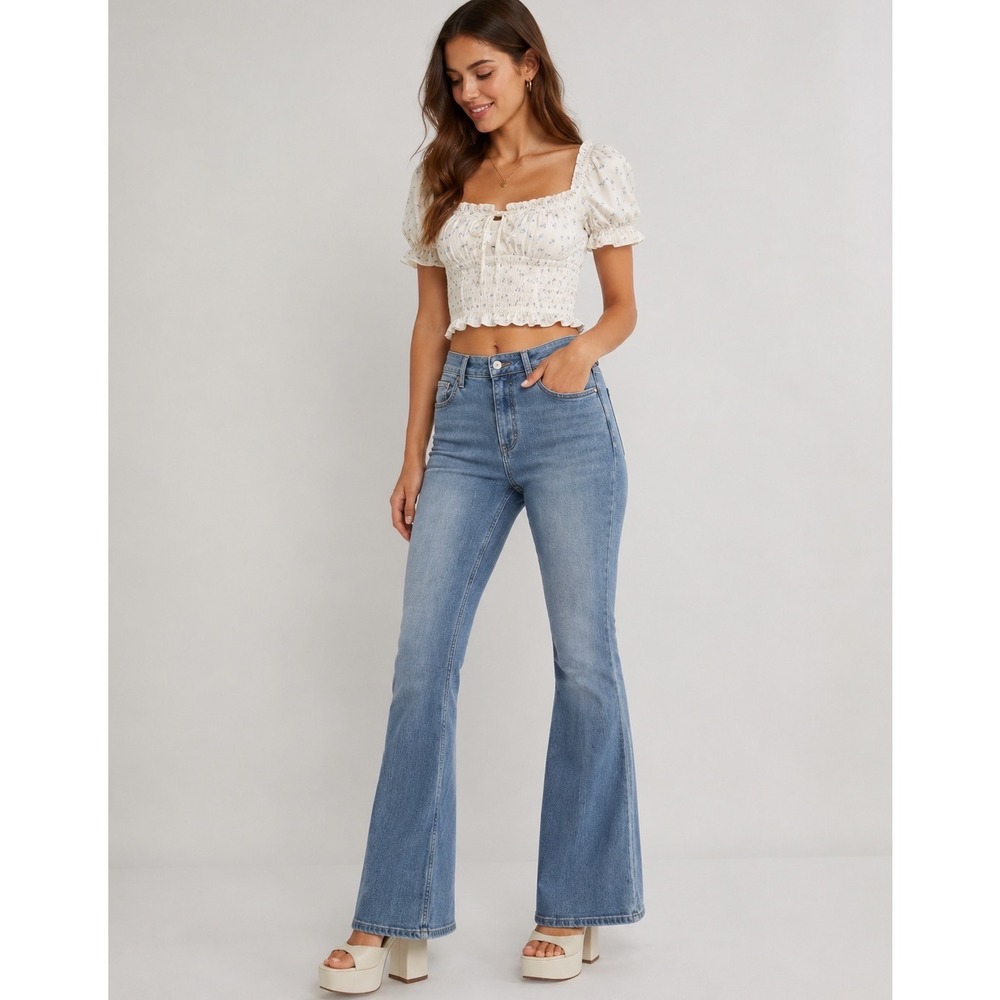 Anthropologie Pilcro Womens Jeans 27 Blue High Rise Trouser Bootcut Button Fly